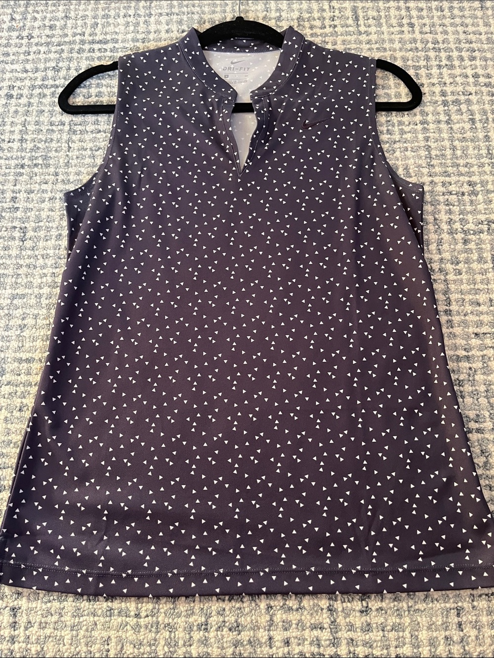 Nike Navy Sleeveless Golf Polo with White Geometric Print
